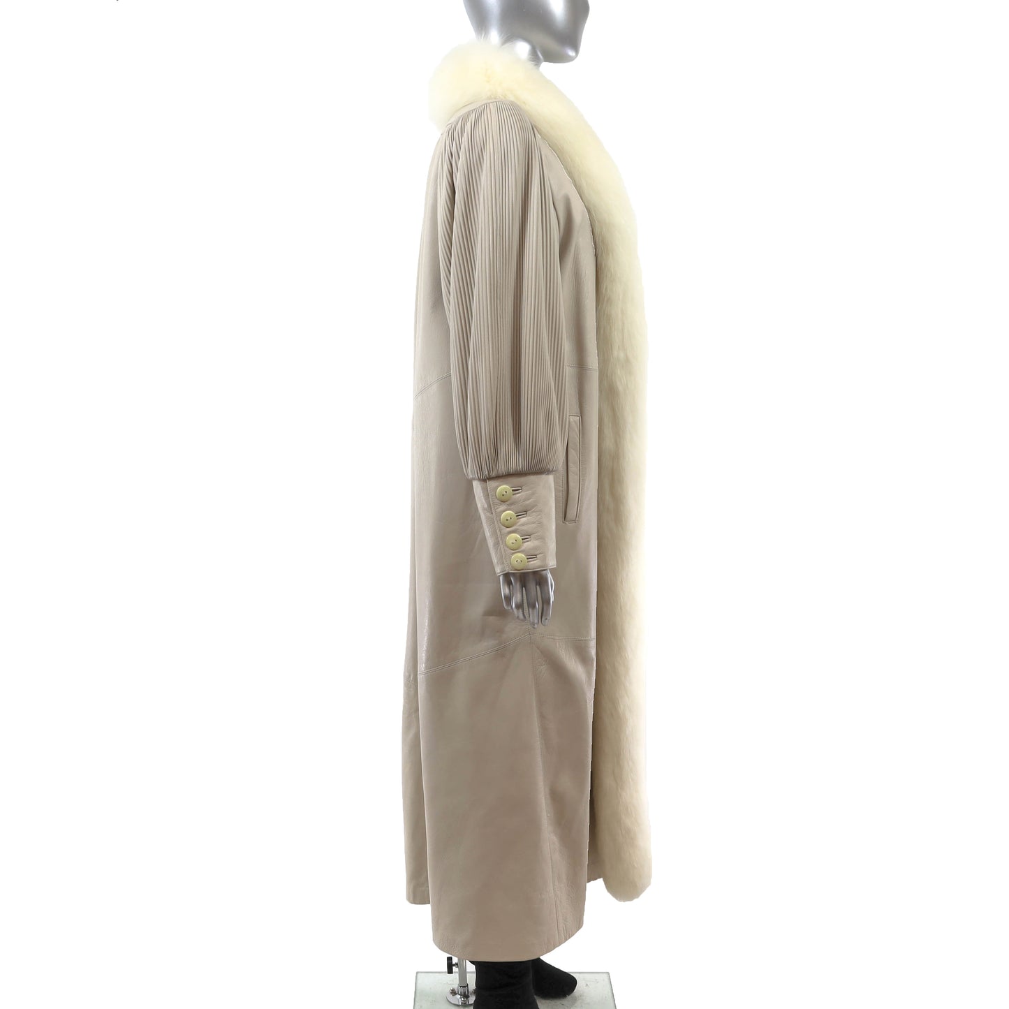 Leather Coat with Fox Tuxedo- Size S-M