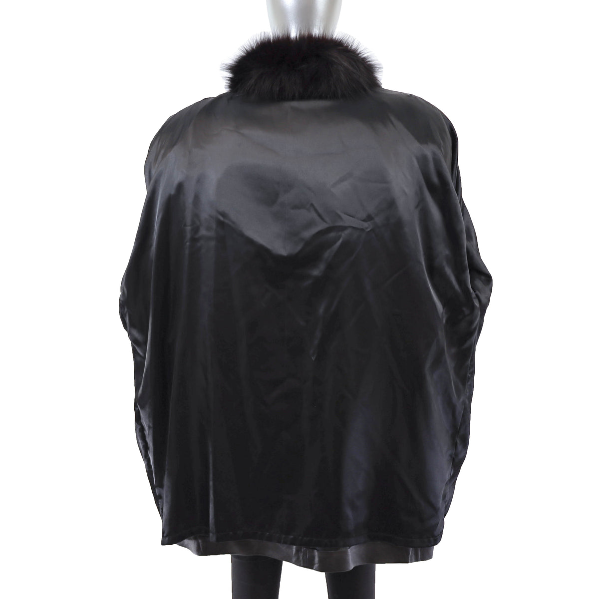 Black Leather Jacket with Fox Trim- Size XXL-XXXL