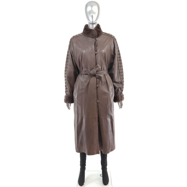 Leather Coat with Removable Rabbit Lining- Size L