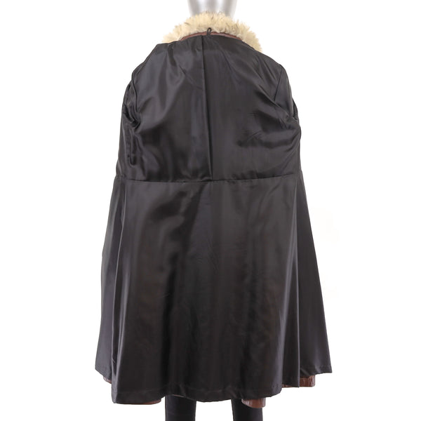 Leather Coat with Opossum Collar- Size S