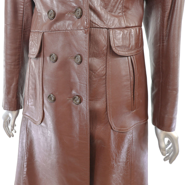 Leather Coat with Opossum Collar- Size S