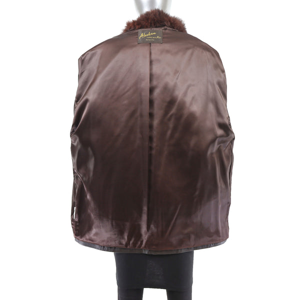 Leather Jacket with Opossum Collar- Size M-L