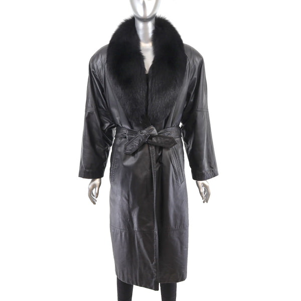 Leather Coat with Fox Collar- Size L