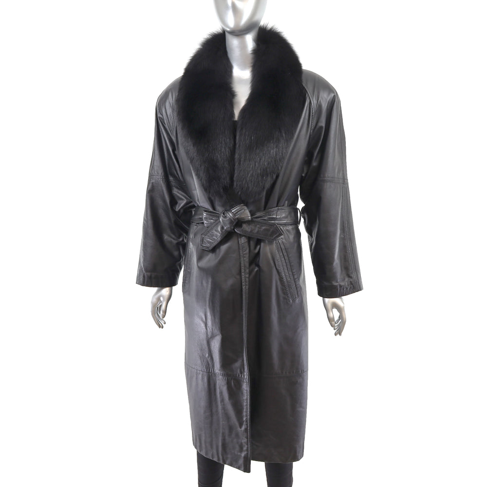 Leather Coat with Fox Collar- Size L