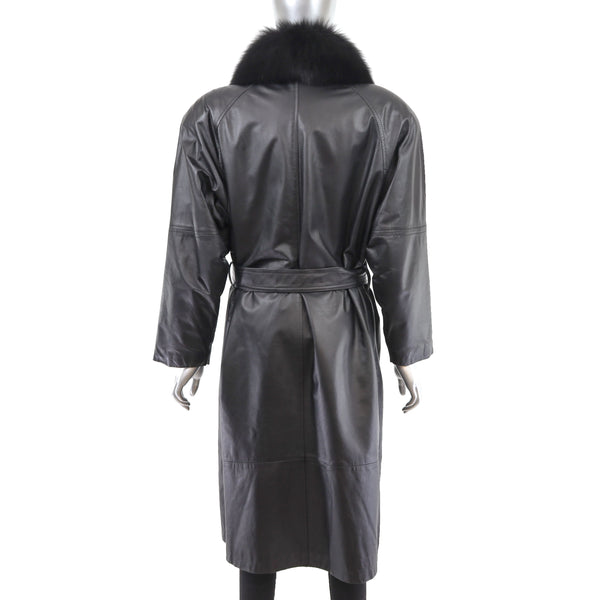 Leather Coat with Fox Collar- Size L