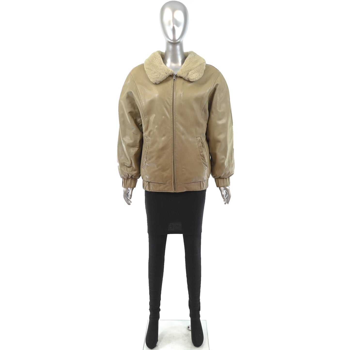 Beige Sheared Beaver Jacket Reversible to Leather- Size S