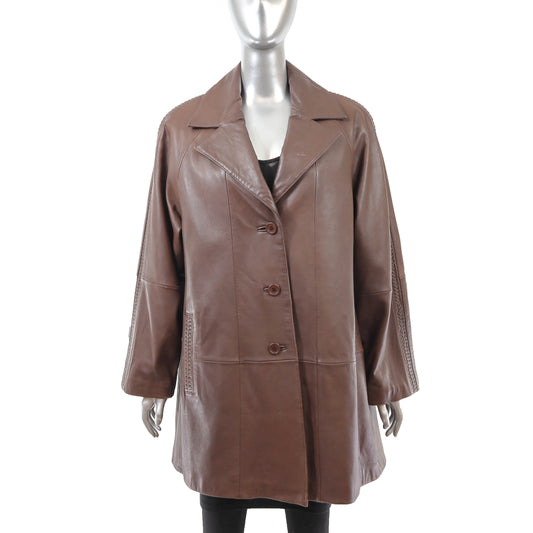 Brown Leather Jacket- Size L