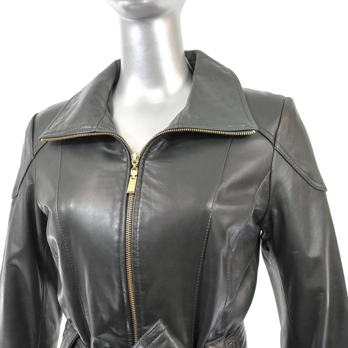 Dark Olive Leather Jacket- Size S