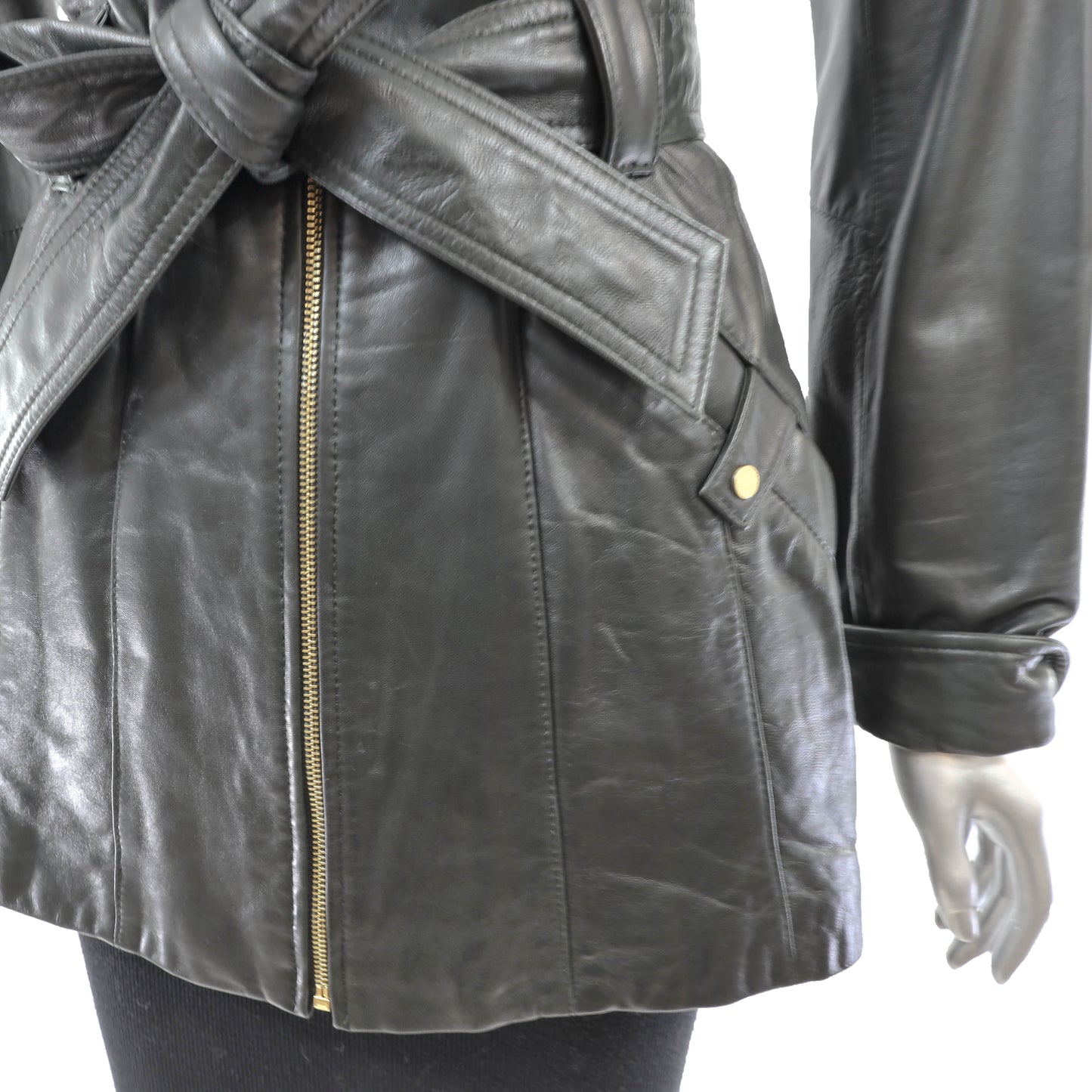 Dark Olive Leather Jacket- Size S