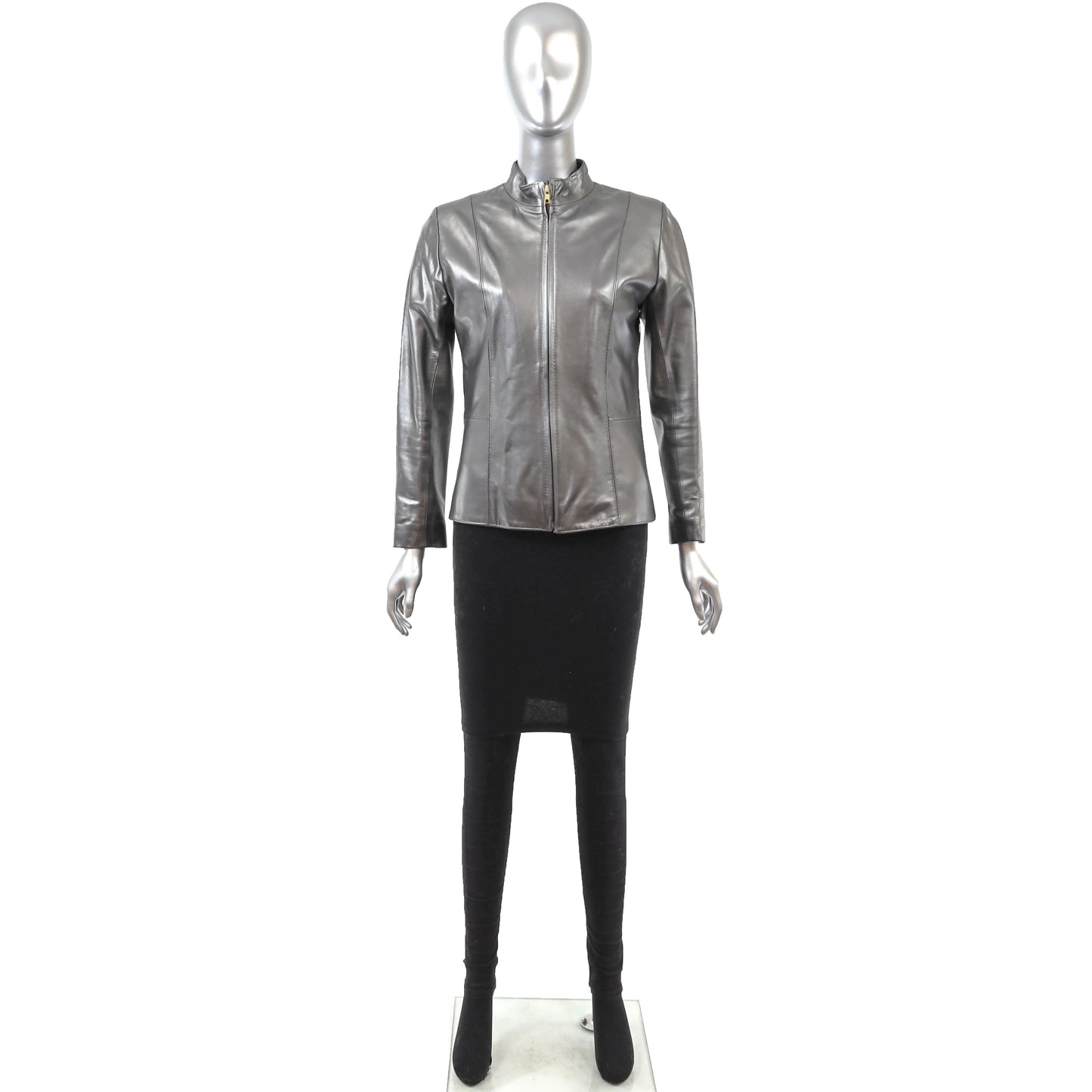 Metallic Grey Leather Jacket- Size XS