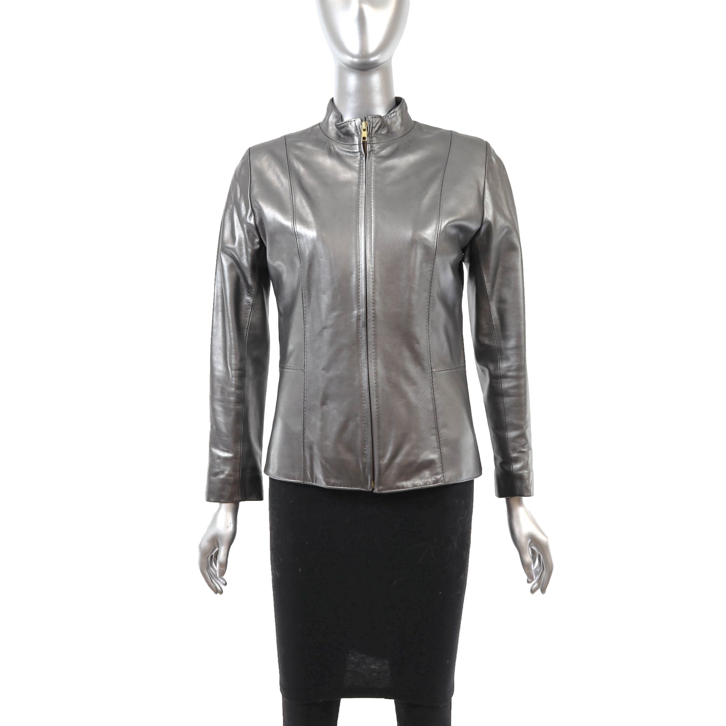Metallic Grey Leather Jacket- Size XS
