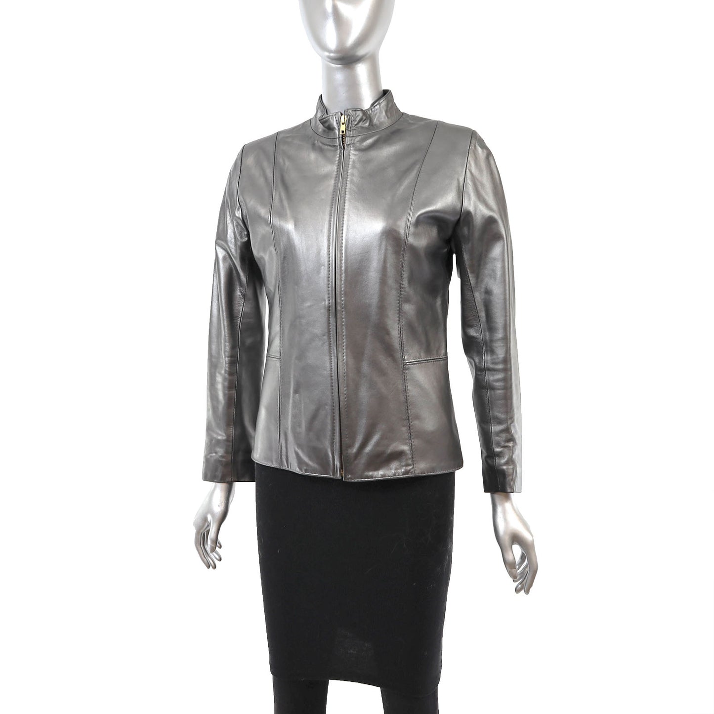 Metallic Grey Leather Jacket- Size XS