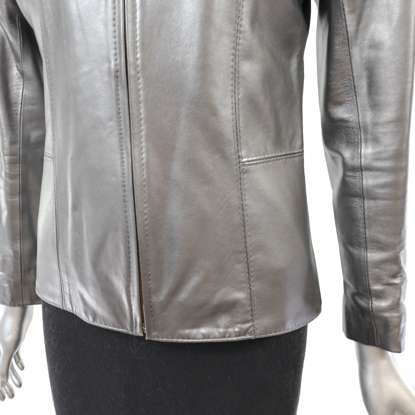 Metallic Grey Leather Jacket- Size XS