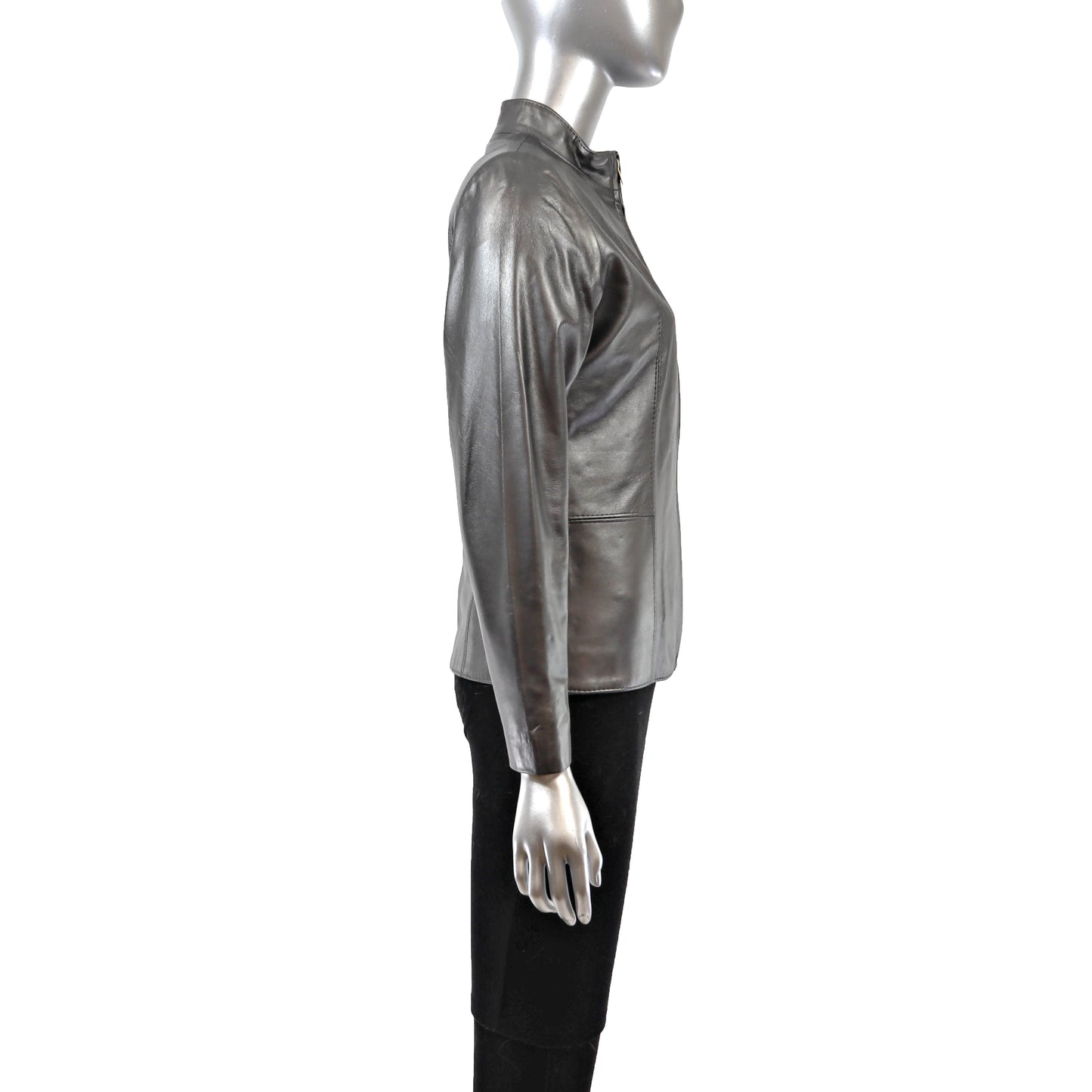 Metallic Grey Leather Jacket- Size XS