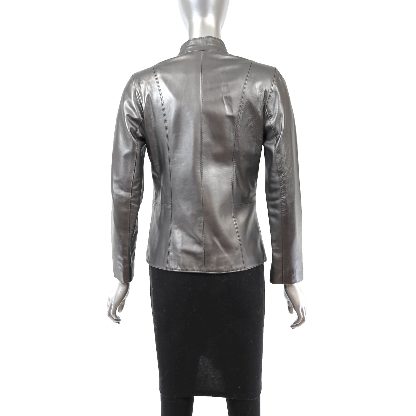 Metallic Grey Leather Jacket- Size XS