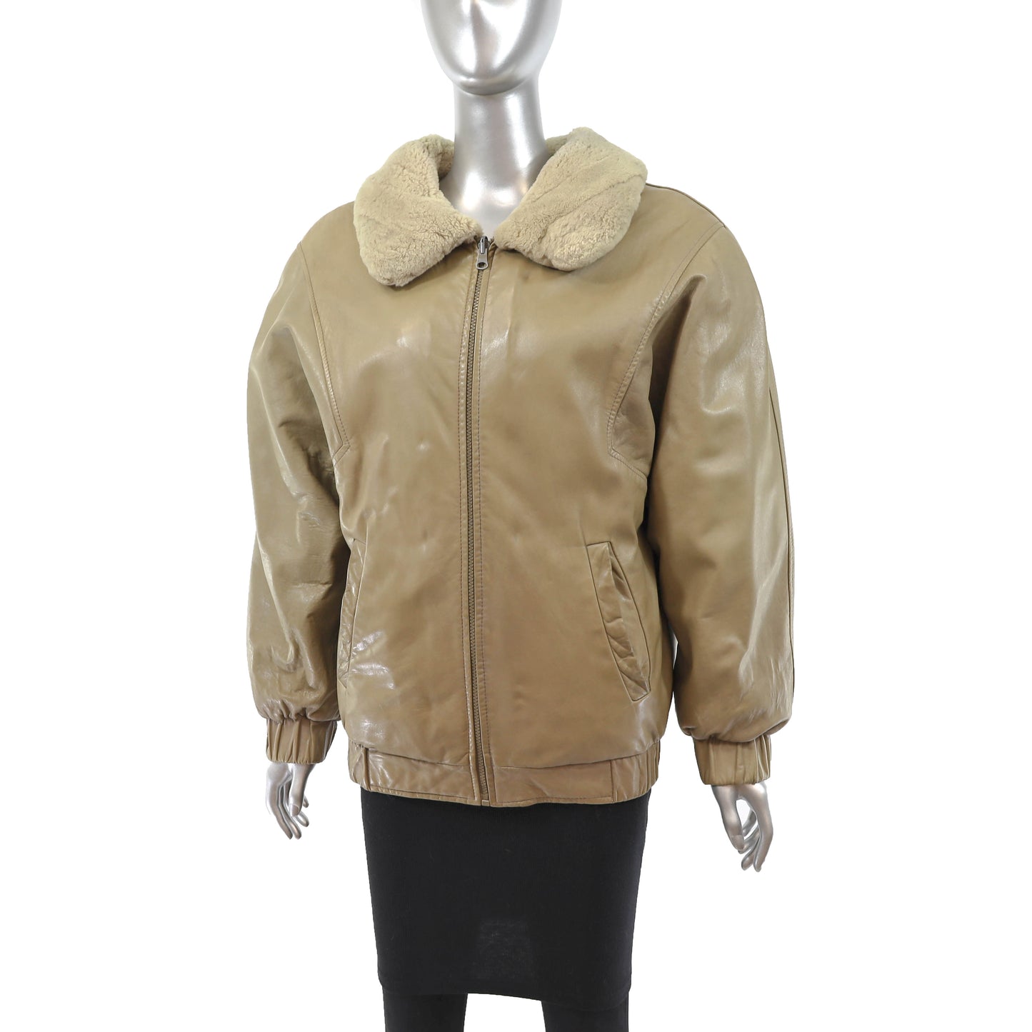 Beige Sheared Beaver Jacket Reversible to Leather- Size S
