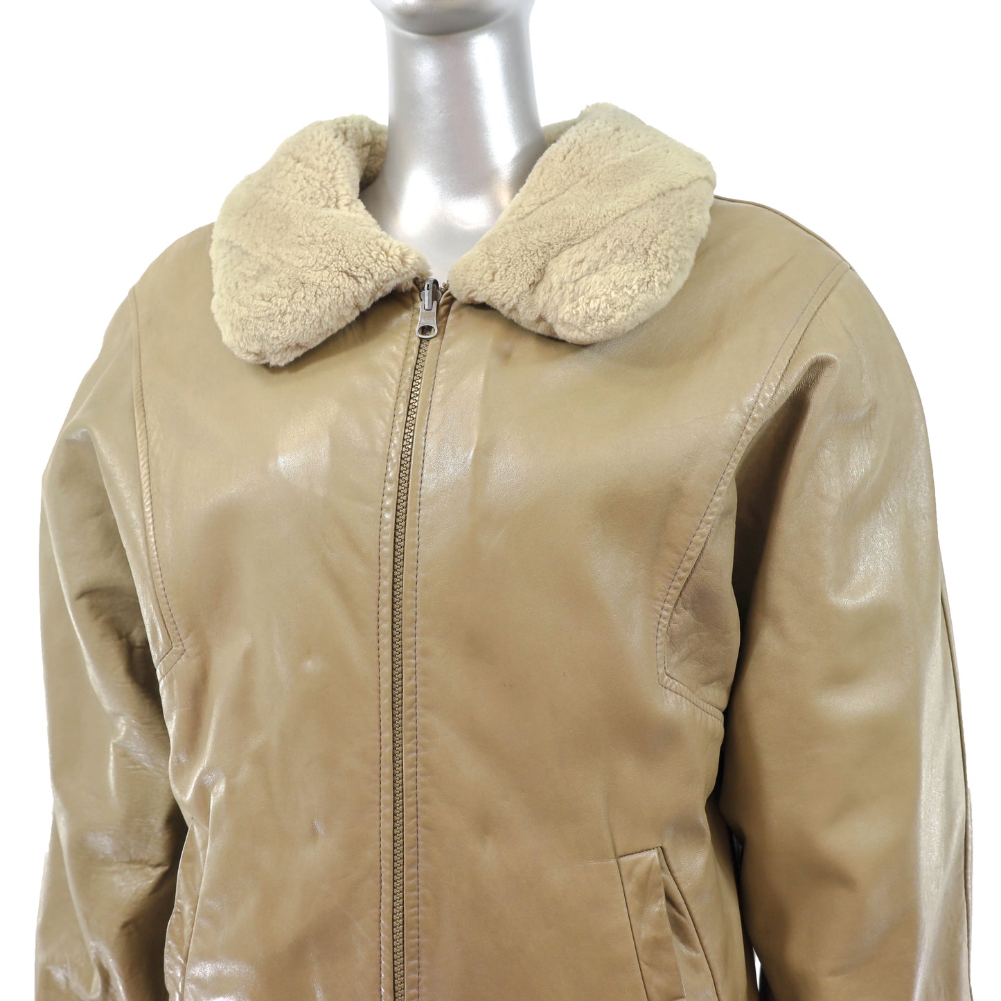 Beige Sheared Beaver Jacket Reversible to Leather- Size S