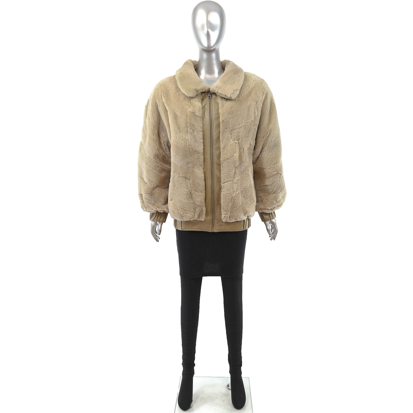 Beige Sheared Beaver Jacket Reversible to Leather- Size S