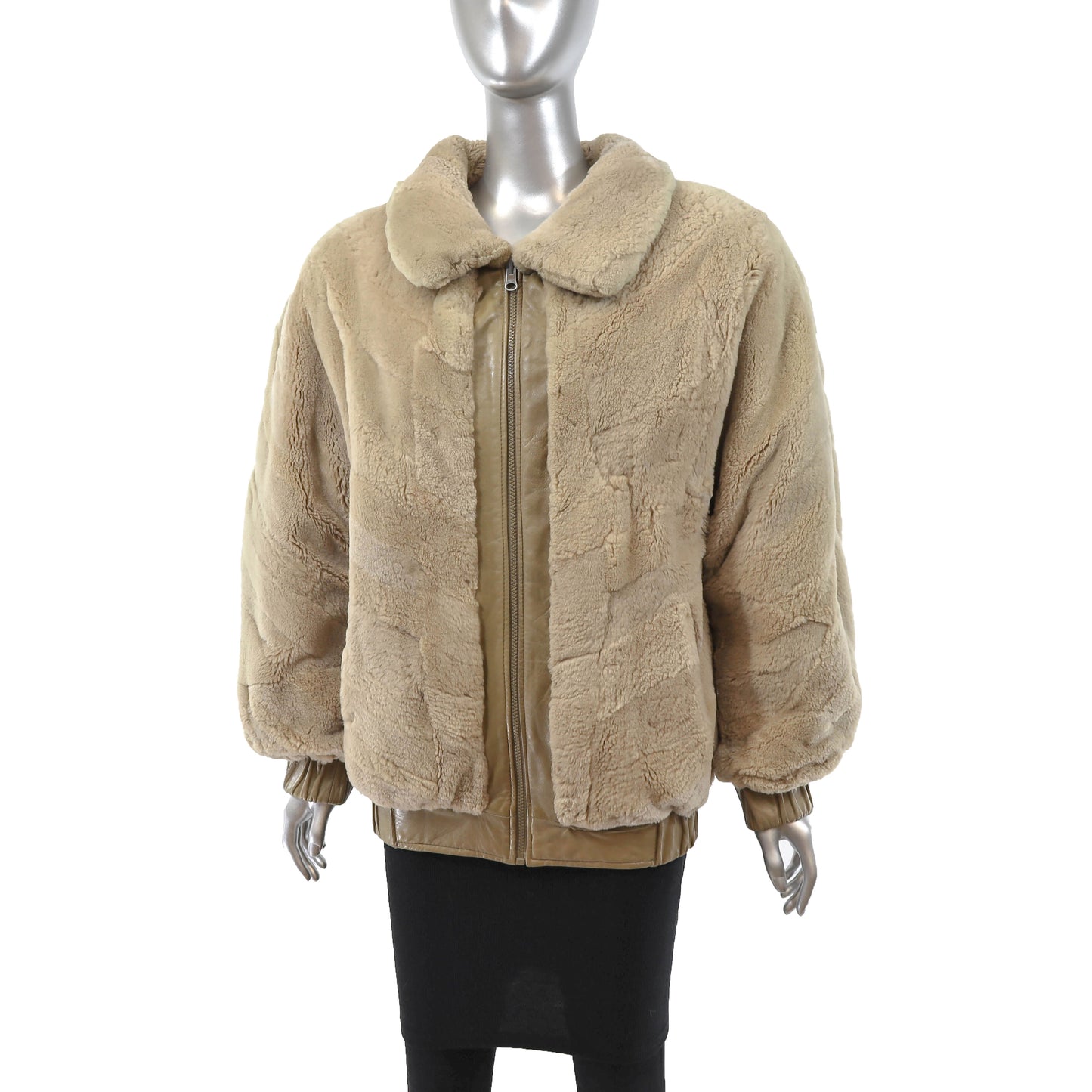 Beige Sheared Beaver Jacket Reversible to Leather- Size S