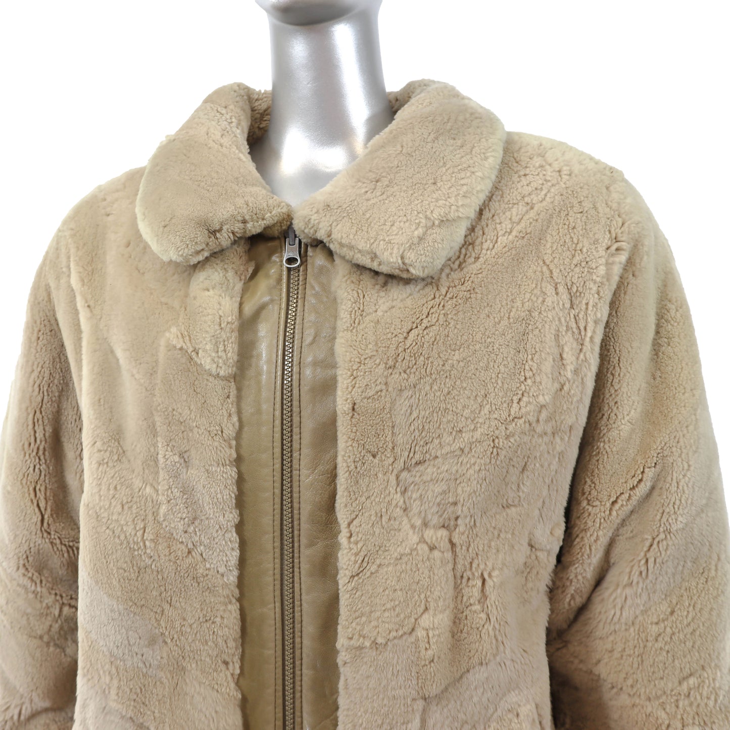 Beige Sheared Beaver Jacket Reversible to Leather- Size S