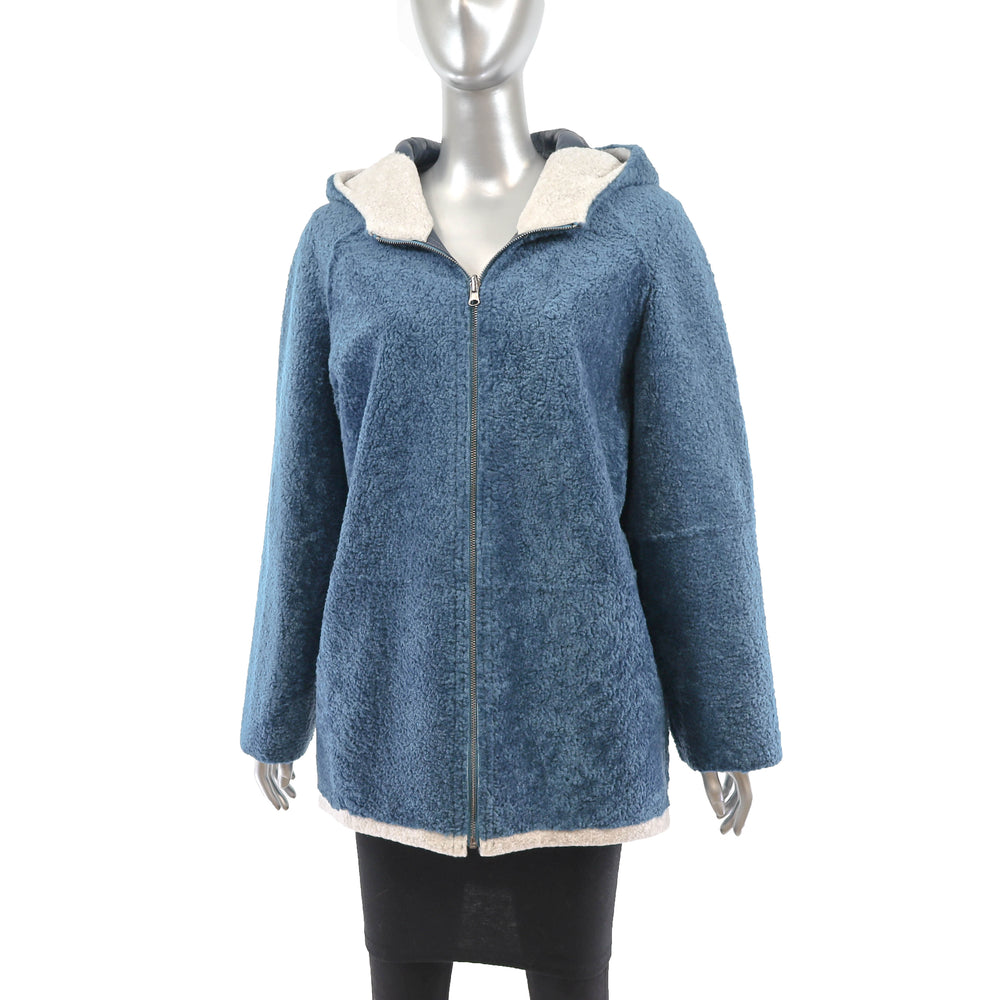 Hooded Teal Reversible Shearling Jacket- Size S