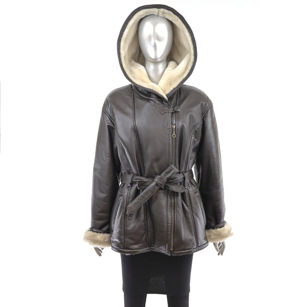 Hooded Leather Jacket- Size L