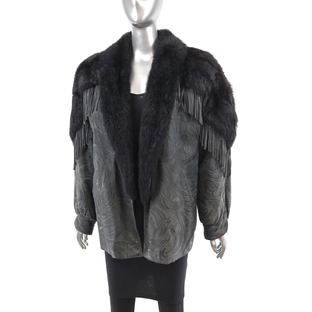 Leather Jacket with Opossum- Size L