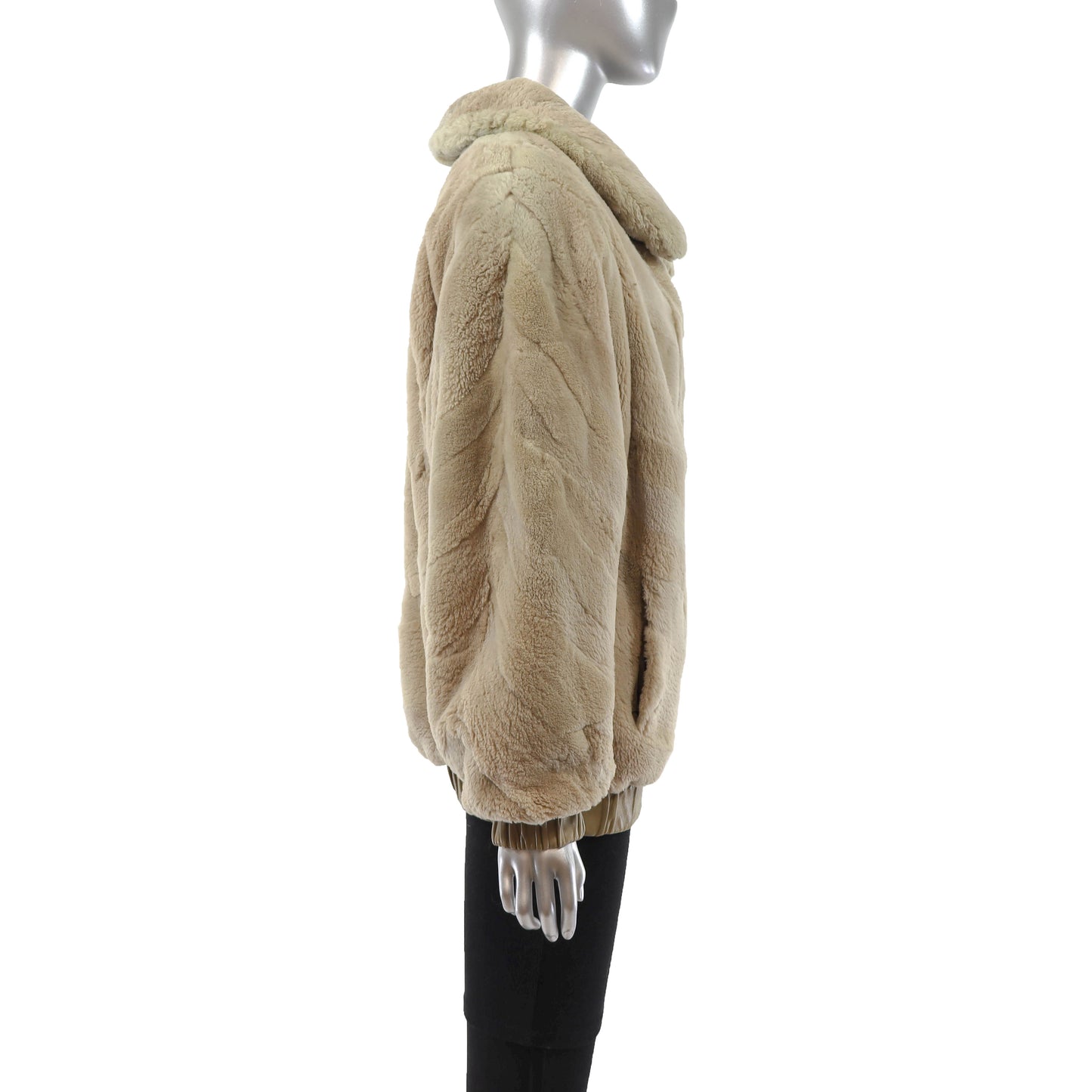 Beige Sheared Beaver Jacket Reversible to Leather- Size S