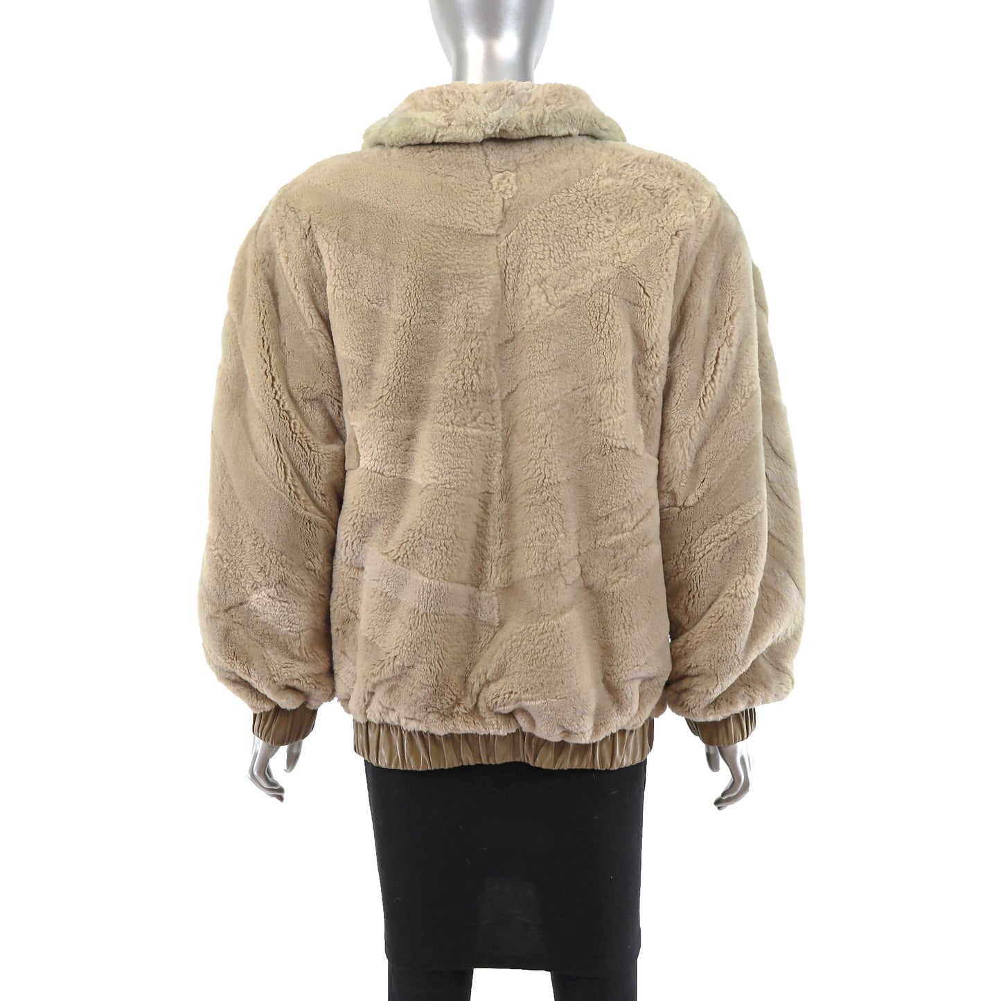 Beige Sheared Beaver Jacket Reversible to Leather- Size S