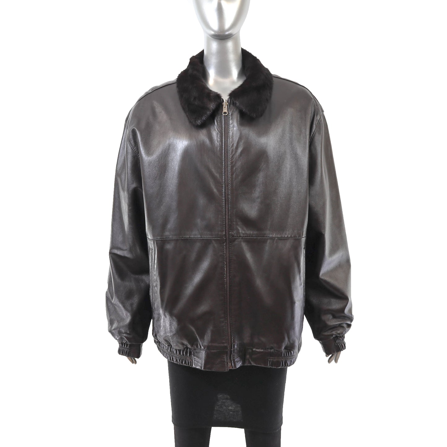 Dark Brown Mink Jacket Reversible to Leather- Size XL
