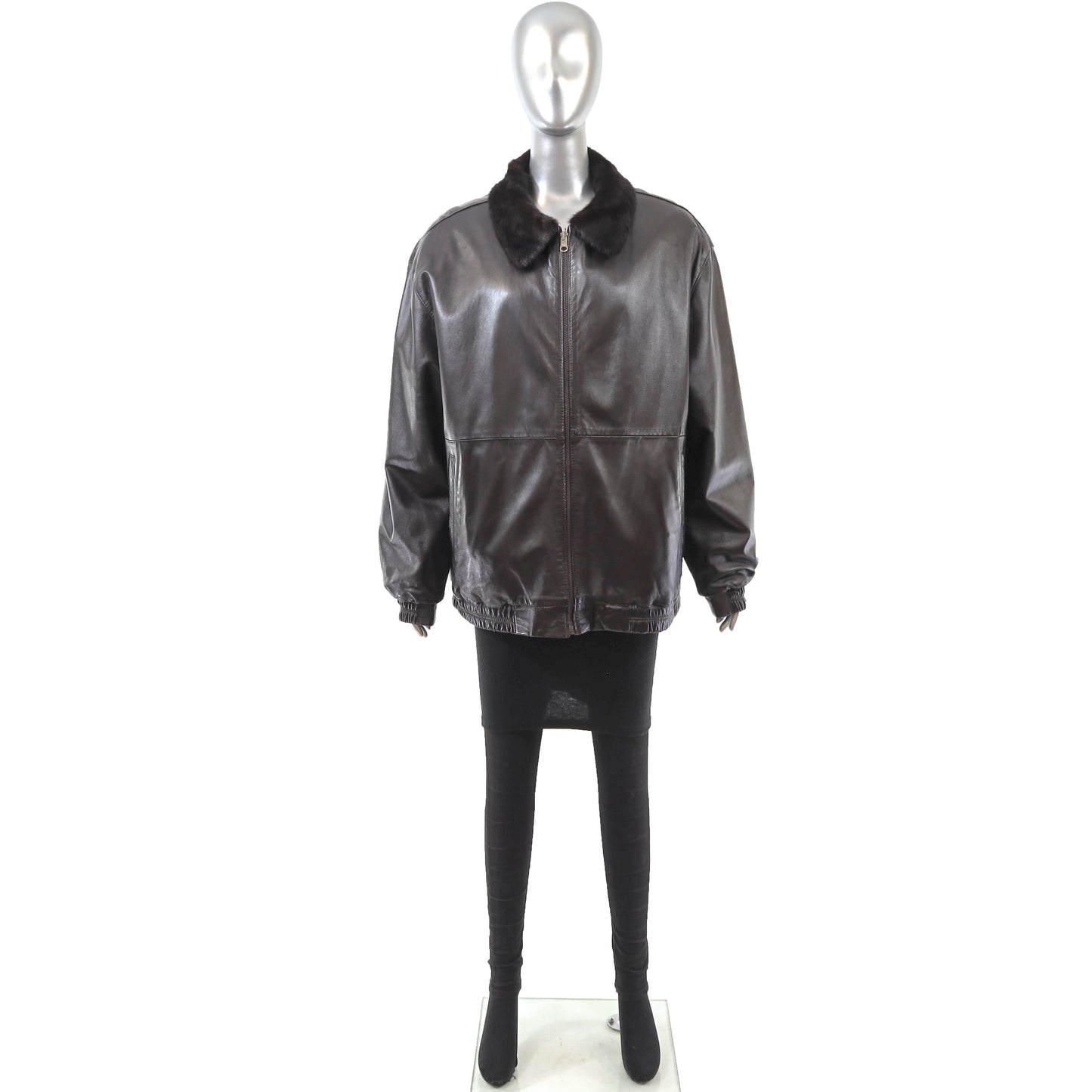 Dark Brown Mink Jacket Reversible to Leather- Size XL
