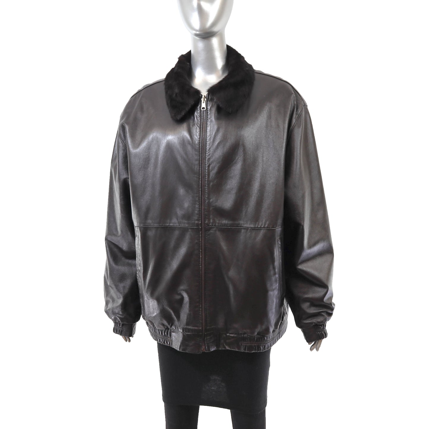 Dark Brown Mink Jacket Reversible to Leather- Size XL