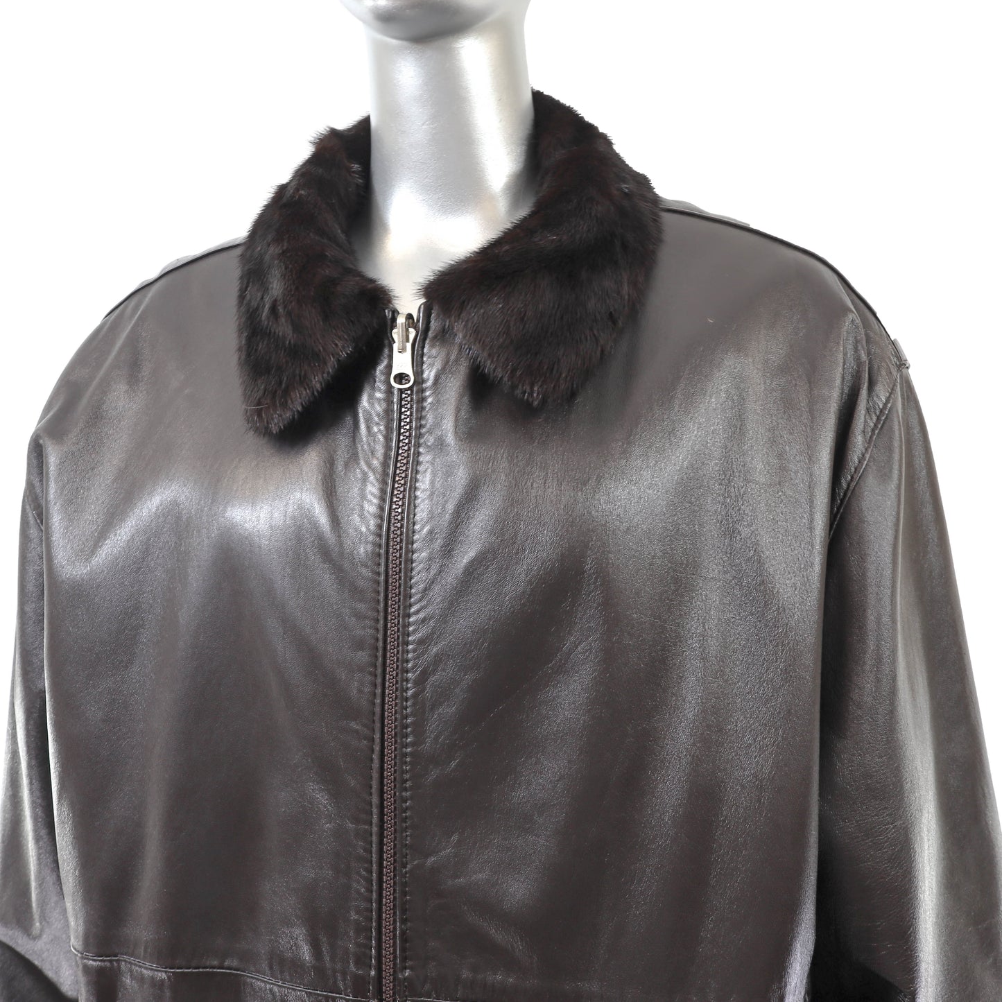 Dark Brown Mink Jacket Reversible to Leather- Size XL