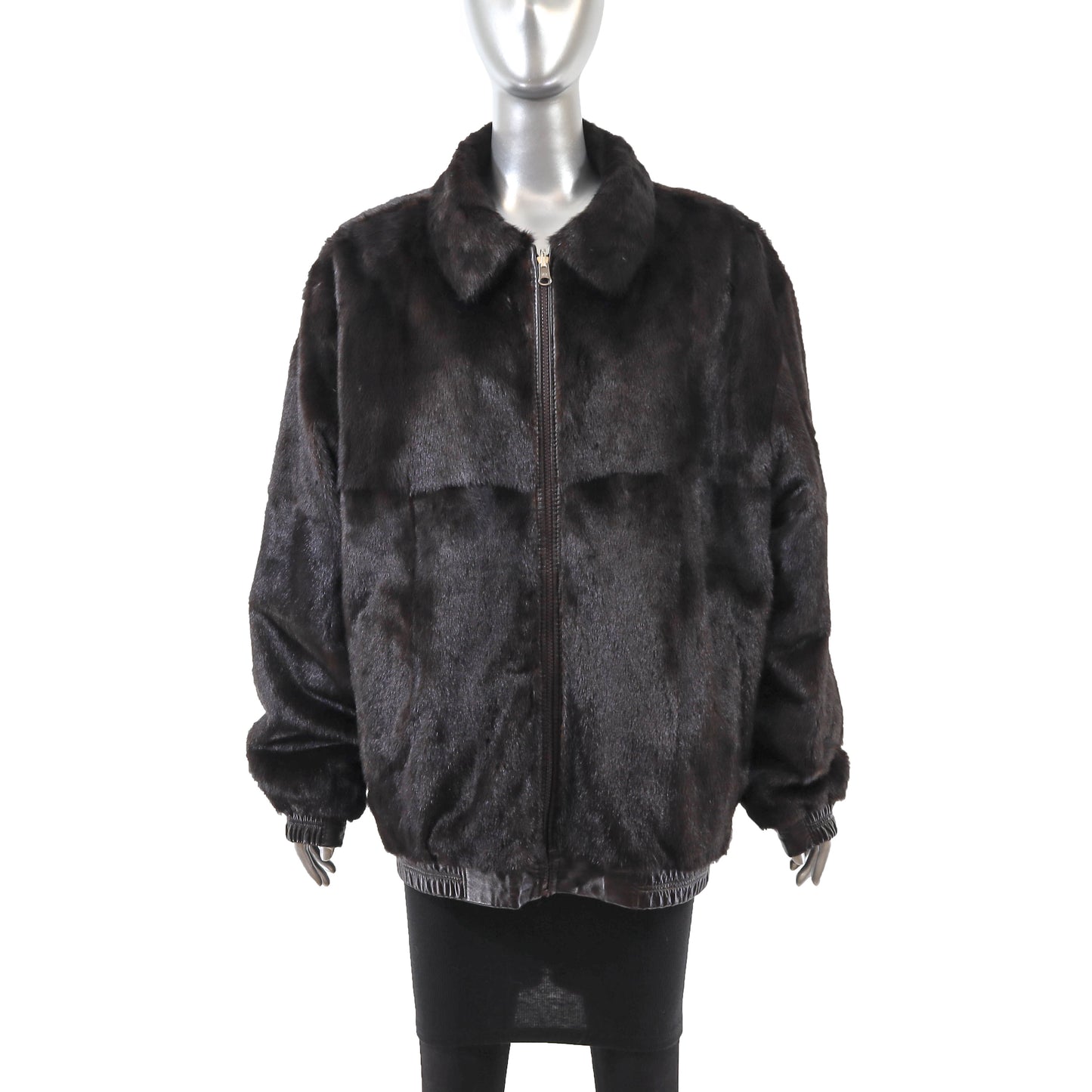 Dark Brown Mink Jacket Reversible to Leather- Size XL