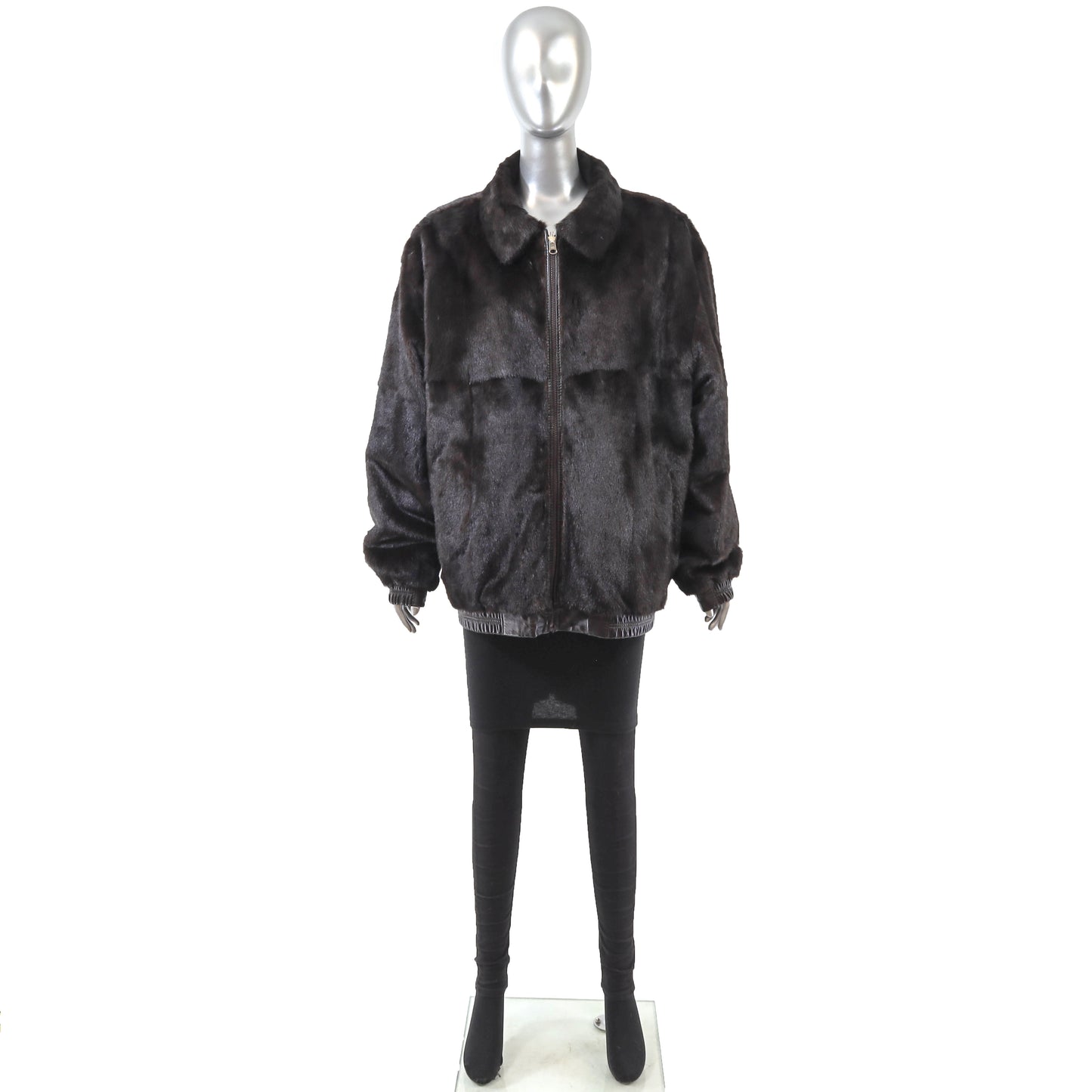 Dark Brown Mink Jacket Reversible to Leather- Size XL