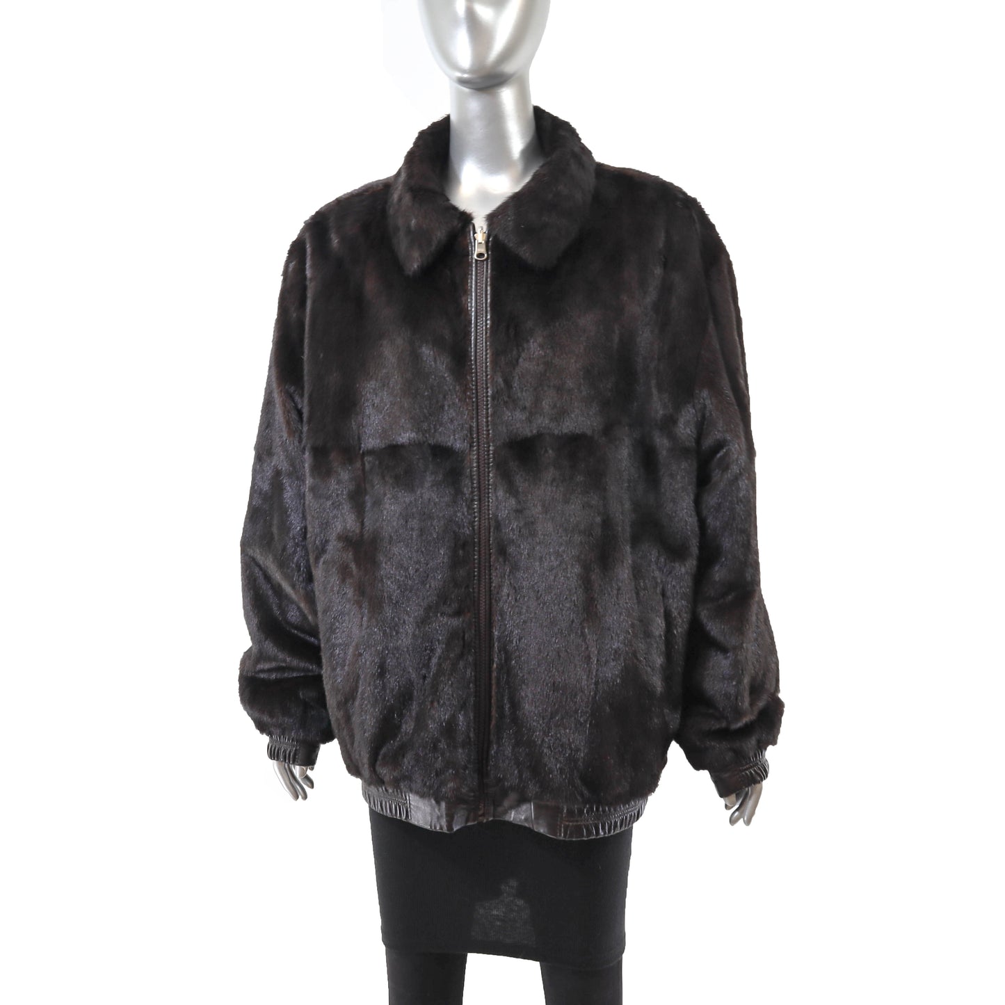 Dark Brown Mink Jacket Reversible to Leather- Size XL