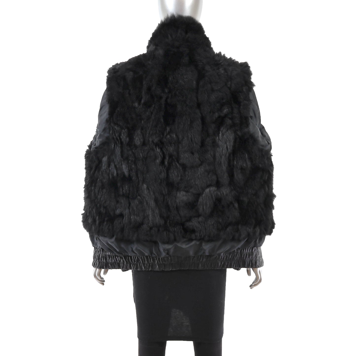 Black Leather Jacket with Detachable Opossum Lining- Size S-M