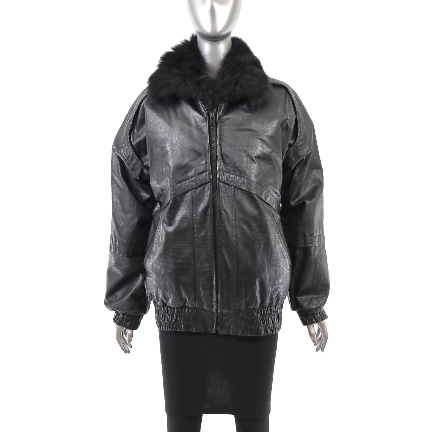 Black Leather Jacket with Detachable Opossum Lining- Size S-M