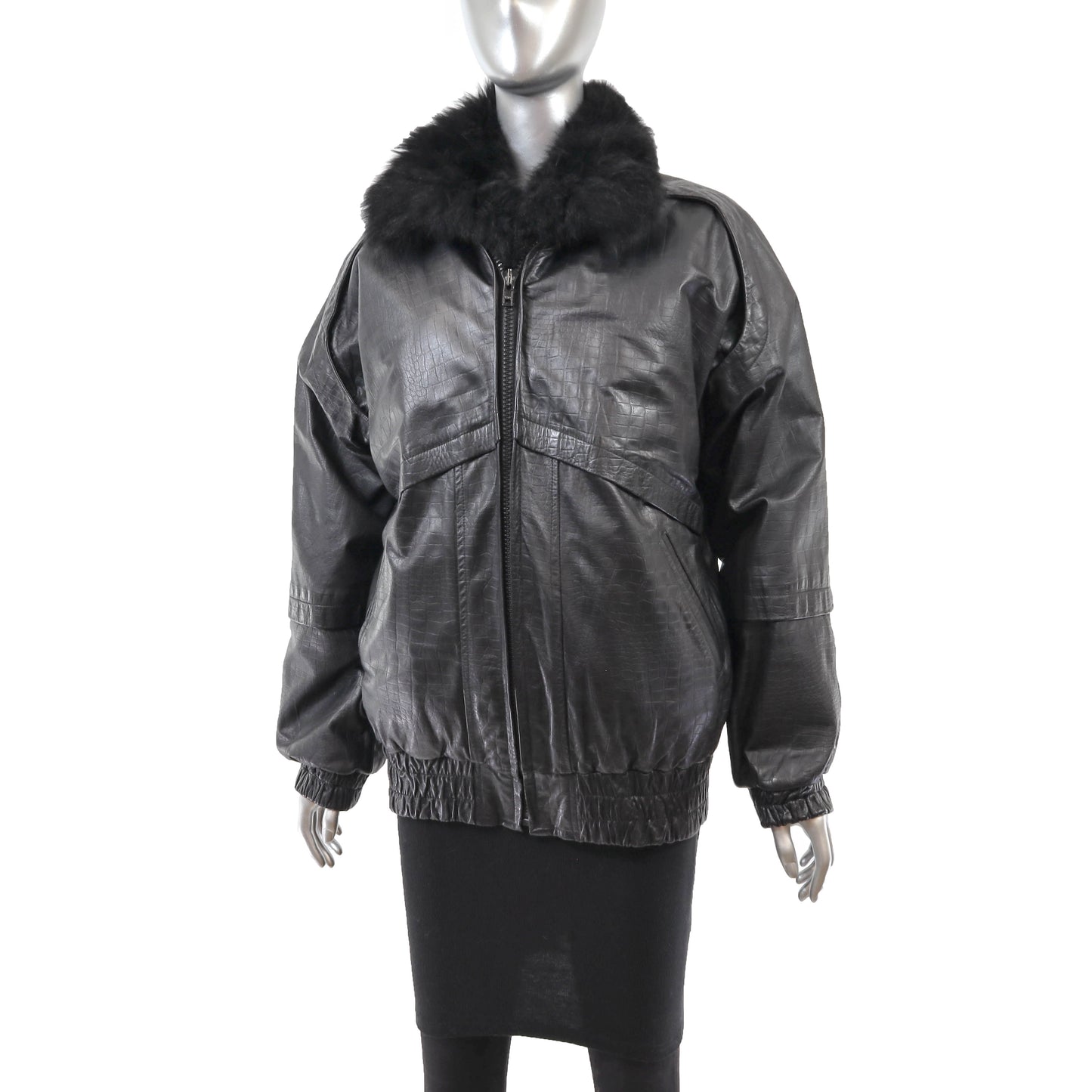 Black Leather Jacket with Detachable Opossum Lining- Size S-M