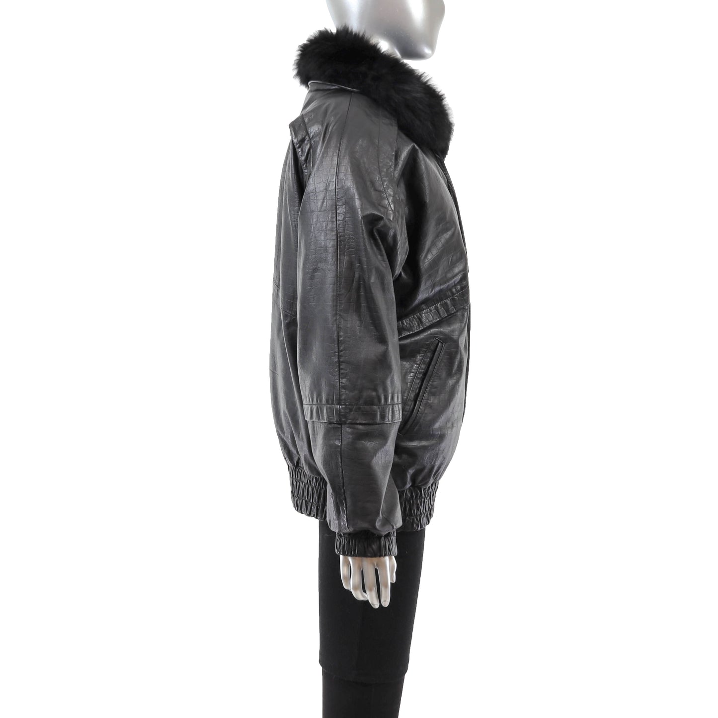 Black Leather Jacket with Detachable Opossum Lining- Size S-M