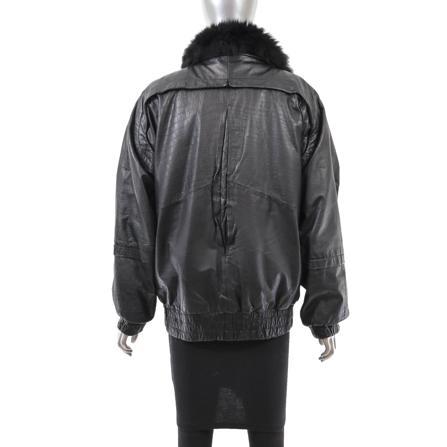 Black Leather Jacket with Detachable Opossum Lining- Size S-M