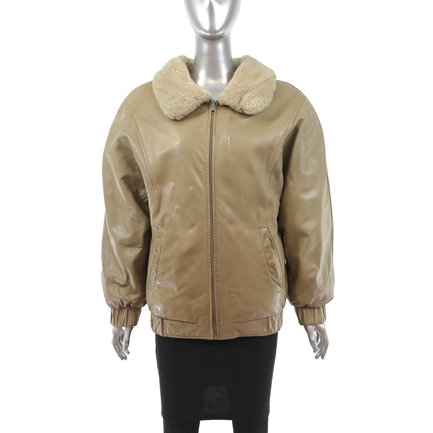 Beige Sheared Beaver Jacket Reversible to Leather- Size S