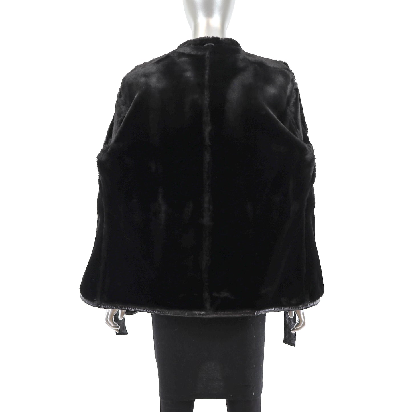 Hooded Leather Jacket with Faux Fur Lining- Size M