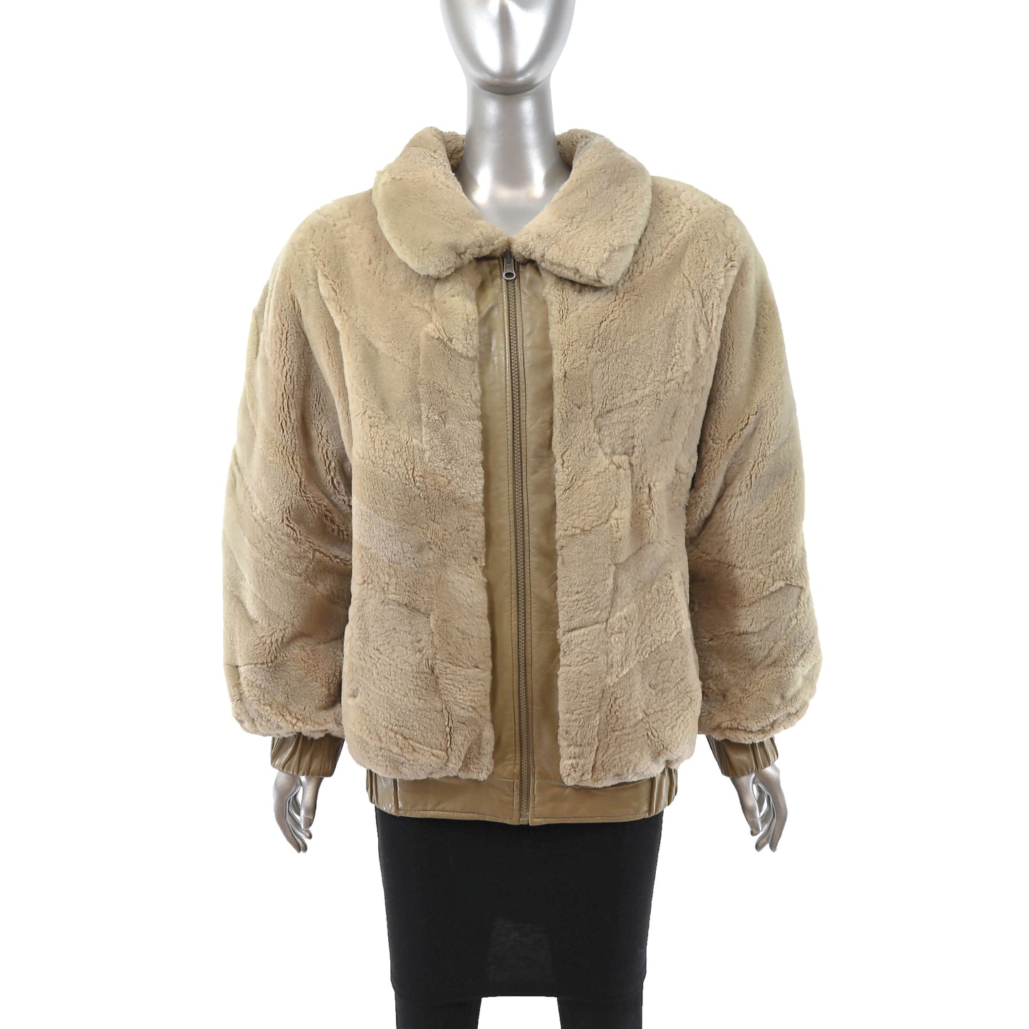 Beige Sheared Beaver Jacket Reversible to Leather- Size S