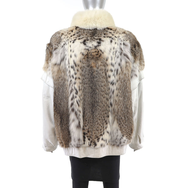 Lynx and Leather Jacket with Fox Collar and Removable Sleeves- Size M