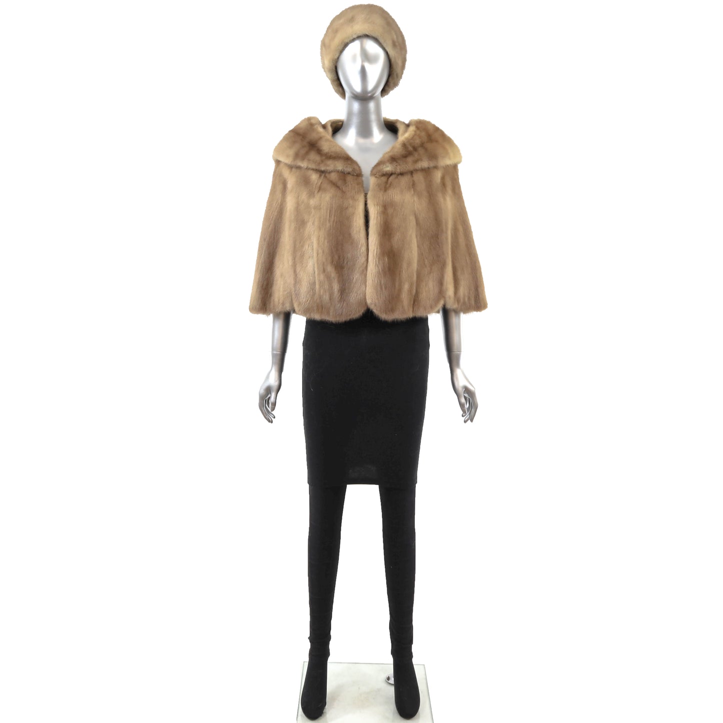 Light Brown Mink Cape with Matching Hat- Size Free