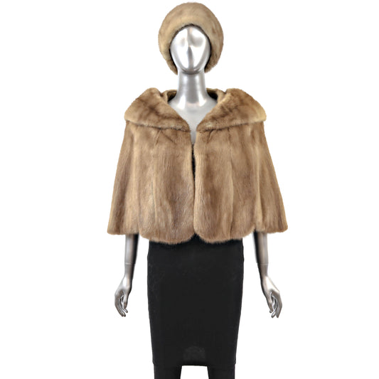 Light Brown Mink Cape with Matching Hat- Size Free