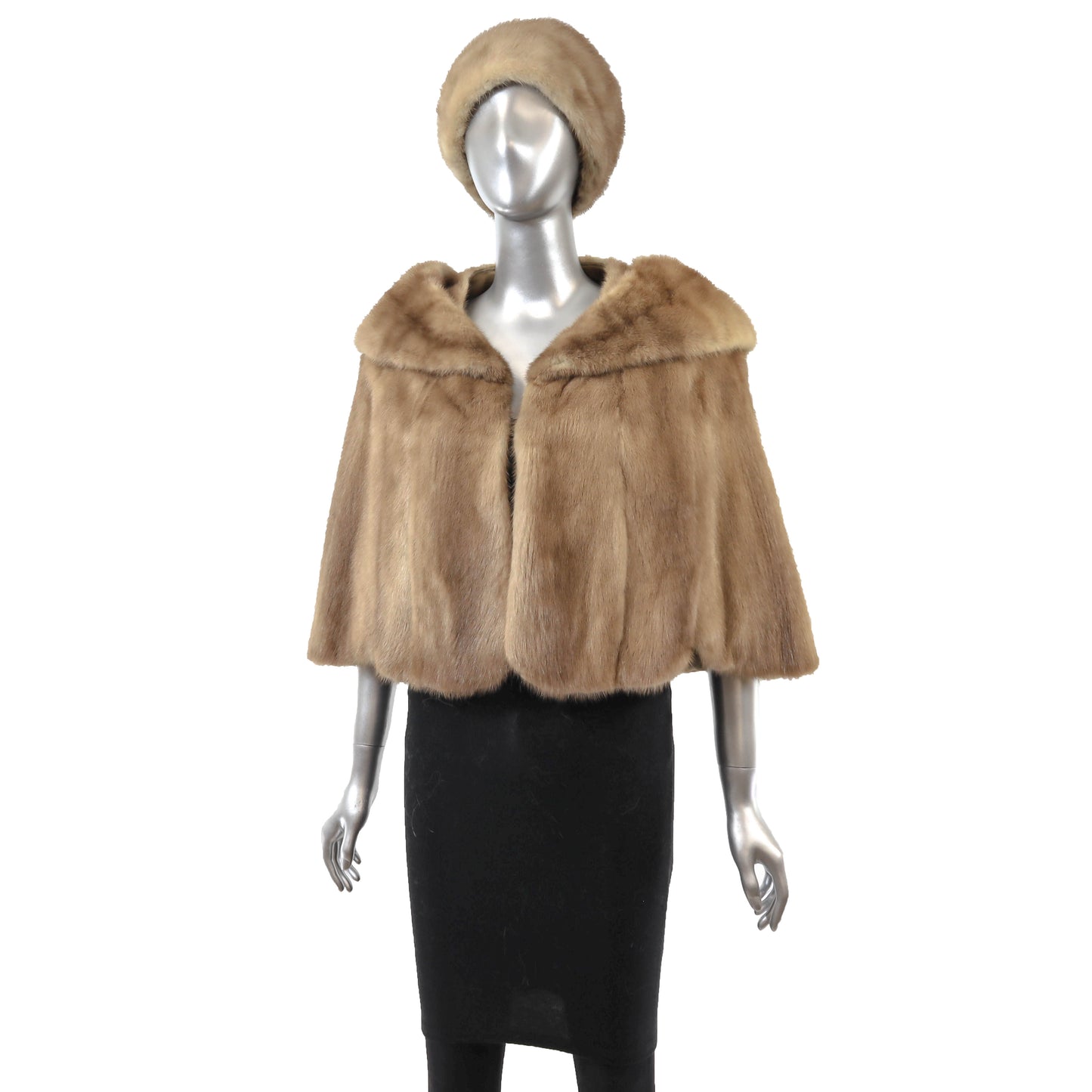 Light Brown Mink Cape with Matching Hat- Size Free