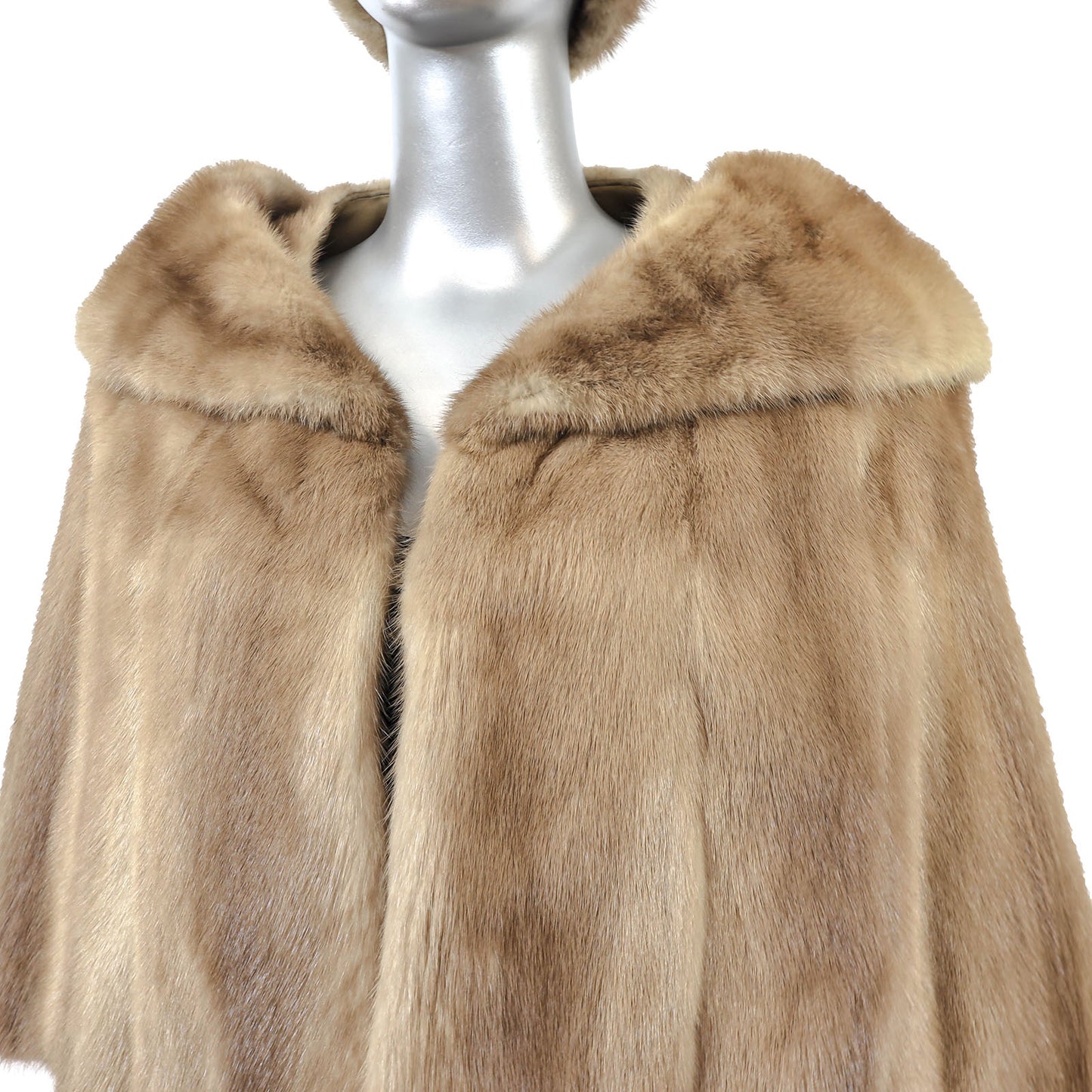 Light Brown Mink Cape with Matching Hat- Size Free
