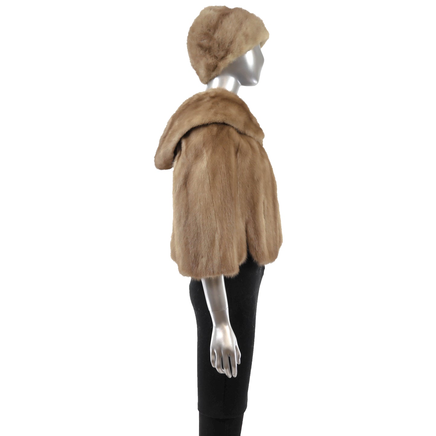 Light Brown Mink Cape with Matching Hat- Size Free